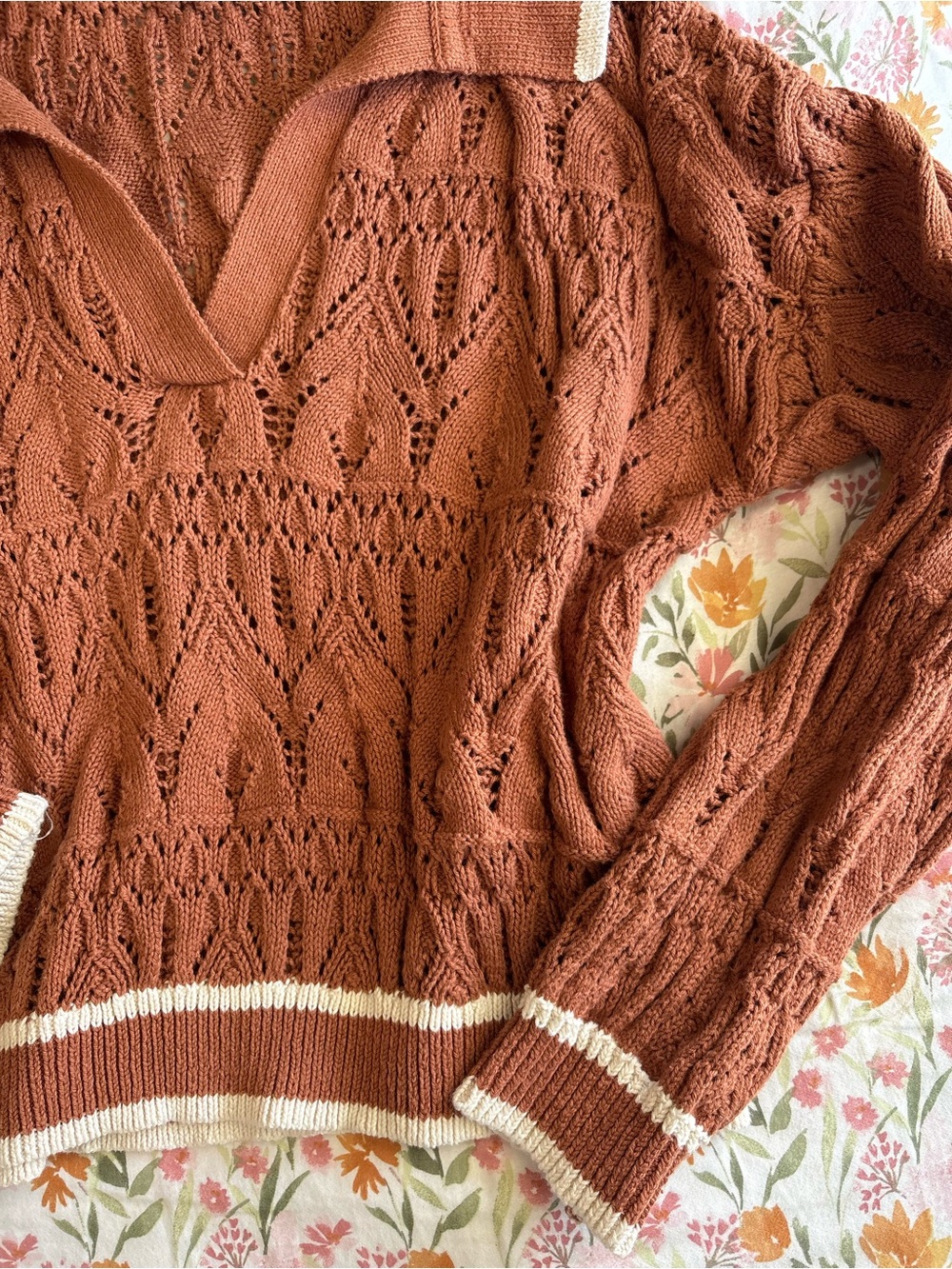 Universal Thread Long Sleeve Open Knit Sweater Size M Brown White Stripes Fall - Picture 2 of 6